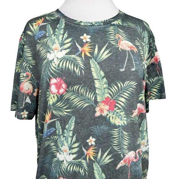 Jack & Jones Mens Regular Fit Hawaiian Tropical Flamingos SS Crew Neck Tee Sz M - Picture 2 of 7
